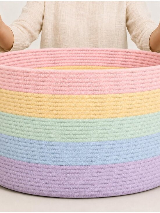 Other - Rainbow Toy Basket & Blanket Storage Bin, Nursery 20x13" | Rainbow Pastel - Roun
